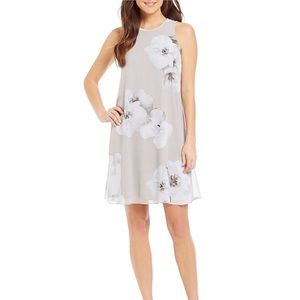 Calvin Klein Floral Print Chiffon Trapeze Dress
